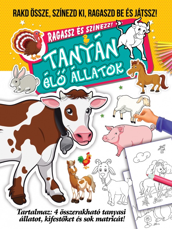 Tanyán élő állatok - Ragassz és színezz!